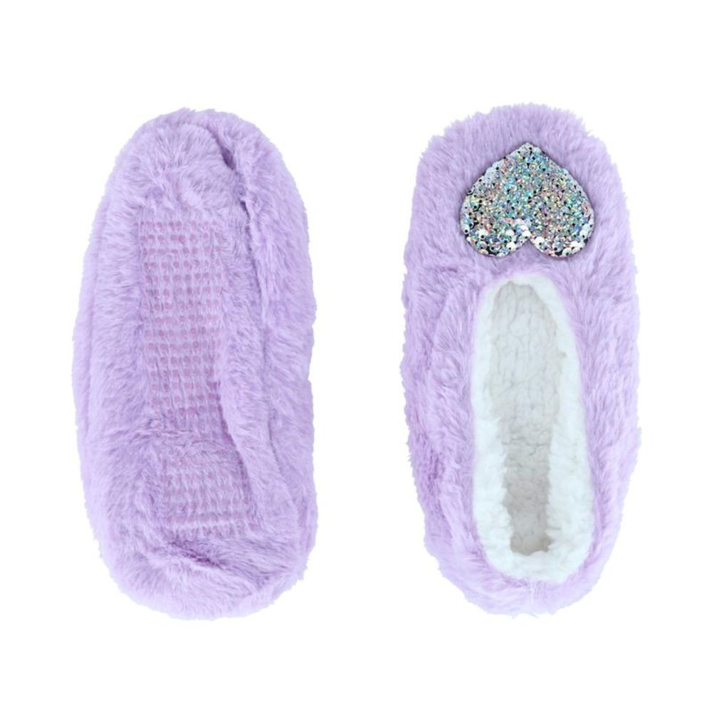 Snuggle Feet Women's Faux Fur Sherpa Lined Slipper Sock with Sequins, Purple - Picture 4 of 4